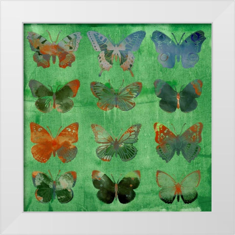 Butterflies on Green White Modern Wood Framed Art Print by Jasper, Sisa