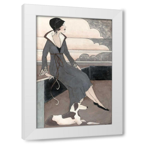 Art Deco Lady With Dog White Modern Wood Framed Art Print by Meagher, Megan
