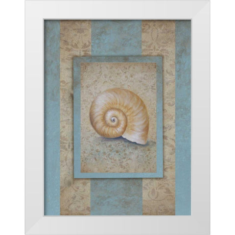 Shell and Damask Stripe I White Modern Wood Framed Art Print by Broughton, Rita