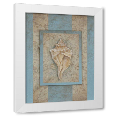 Shell and Damask Stripe II White Modern Wood Framed Art Print by Broughton, Rita