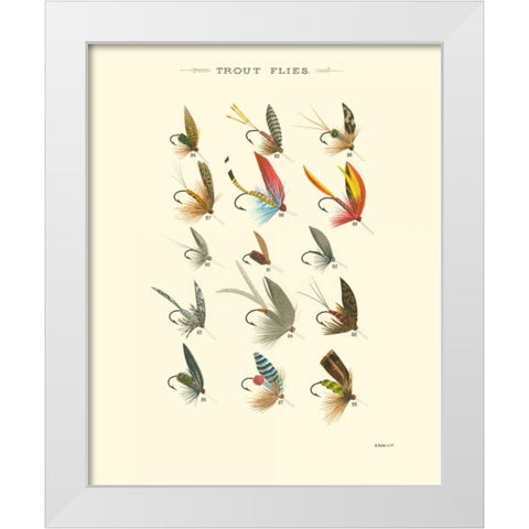 Trout Flies I White Modern Wood Framed Art Print by Vision Studio