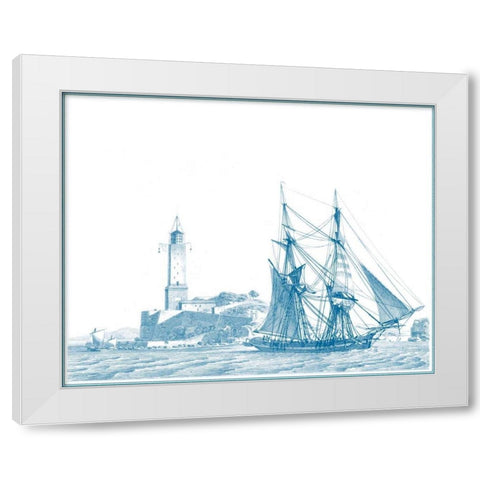 Sailing Ships in Blue I White Modern Wood Framed Art Print by Baugean