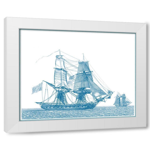 Sailing Ships in Blue II White Modern Wood Framed Art Print by Baugean