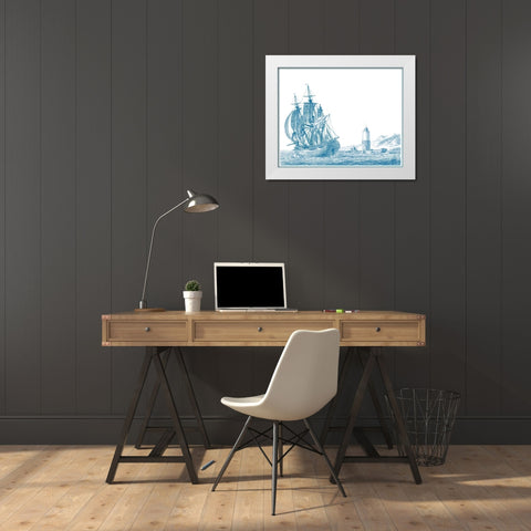 Sailing Ships in Blue III White Modern Wood Framed Art Print by Baugean
