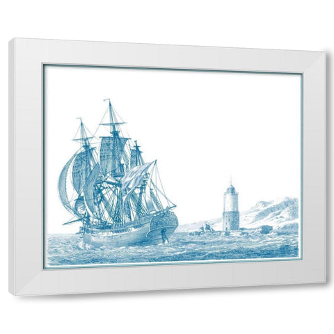 Sailing Ships in Blue III White Modern Wood Framed Art Print by Baugean
