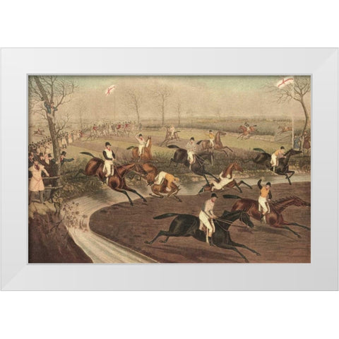 The Grand Steeple Chase III White Modern Wood Framed Art Print by Turner, F.C.