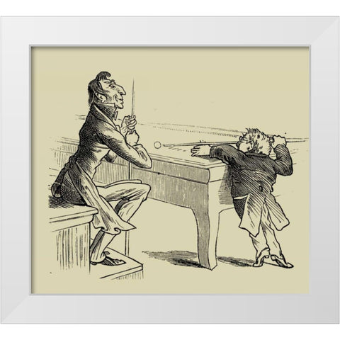 Pool Hall Antics I White Modern Wood Framed Art Print by Unknown
