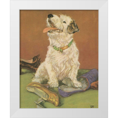 Terrier Trouble III White Modern Wood Framed Art Print by Unknown