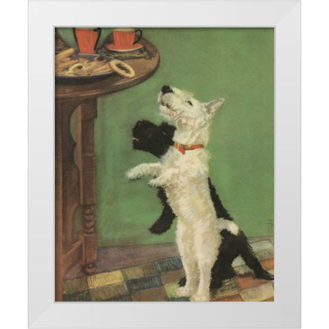Terrier Trouble V White Modern Wood Framed Art Print by Unknown