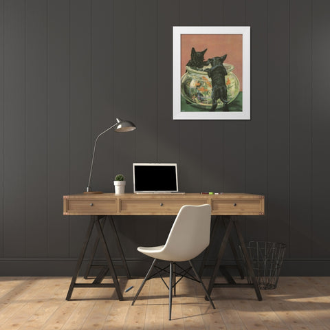 Terrier Trouble VI White Modern Wood Framed Art Print by Unknown