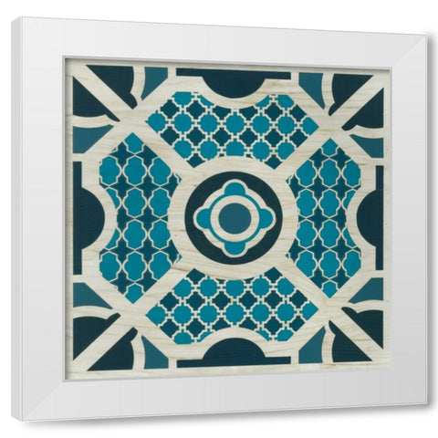 Embellished Indigo Lattice II White Modern Wood Framed Art Print by Vess, June Erica