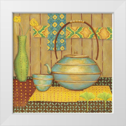 Ginkgo Tea Pot White Modern Wood Framed Art Print by Zarris, Chariklia