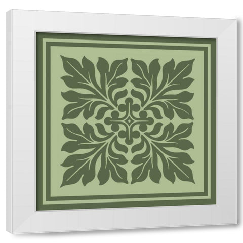 Tonal Woodblock in Green II White Modern Wood Framed Art Print by Vision Studio