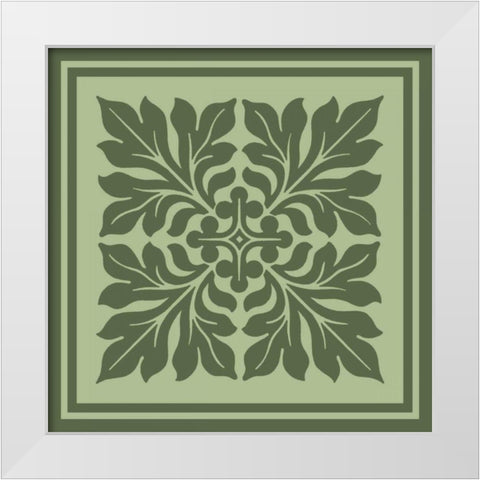 Tonal Woodblock in Green II White Modern Wood Framed Art Print by Vision Studio