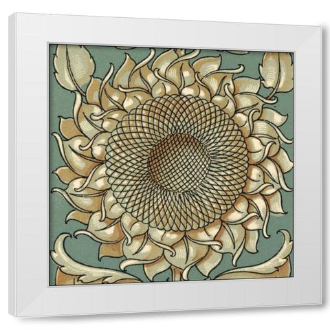 Sunflower Woodblock I White Modern Wood Framed Art Print by Unknown