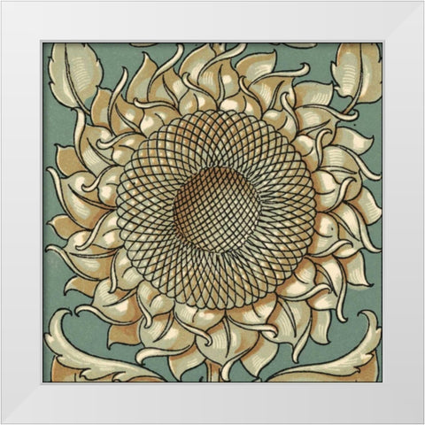 Sunflower Woodblock I White Modern Wood Framed Art Print by Unknown