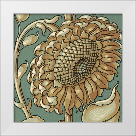 Sunflower Woodblock II White Modern Wood Framed Art Print by Unknown