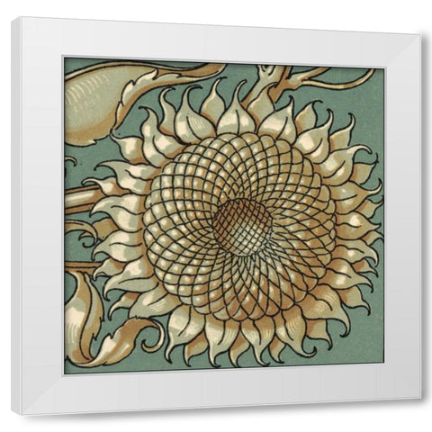 Sunflower Woodblock IV White Modern Wood Framed Art Print by Unknown