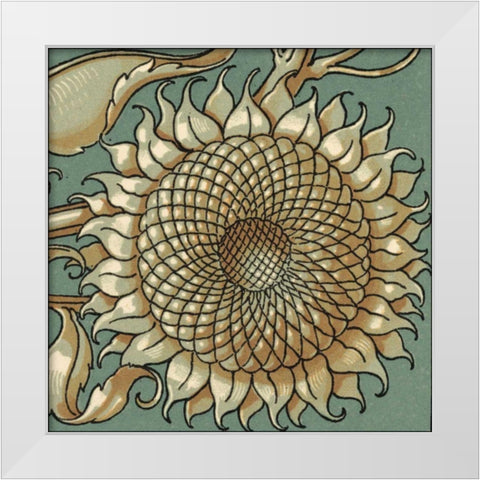 Sunflower Woodblock IV White Modern Wood Framed Art Print by Unknown