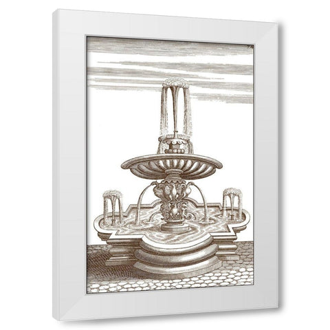 Courtyard Fountain V White Modern Wood Framed Art Print by Vision Studio