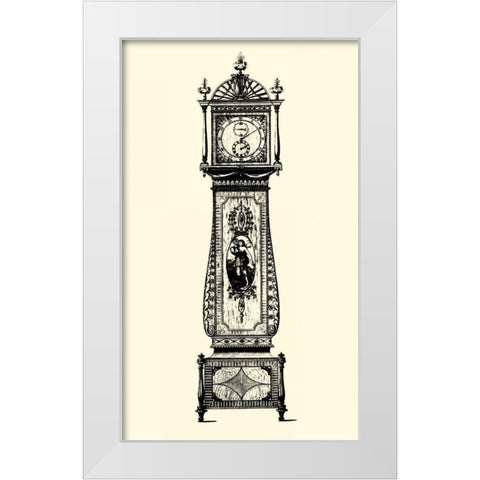Small Antique Grandfather Clock II White Modern Wood Framed Art Print by Vision Studio