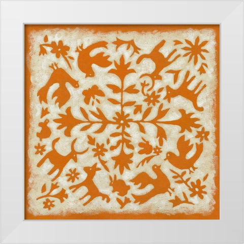 Folk Story in Orange White Modern Wood Framed Art Print by Zarris, Chariklia