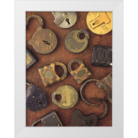 Antique Lock Collage White Modern Wood Framed Art Print by Vision Studio