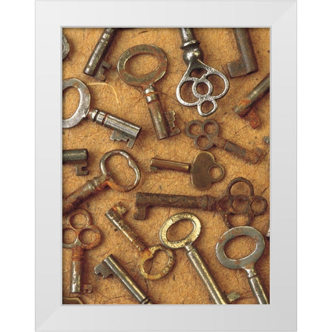 Antique Key Collage White Modern Wood Framed Art Print by Vision Studio