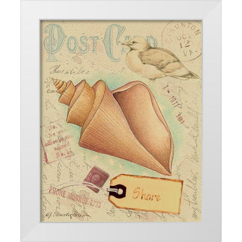 Postcard Shells III White Modern Wood Framed Art Print by Pallan, Nancy S.