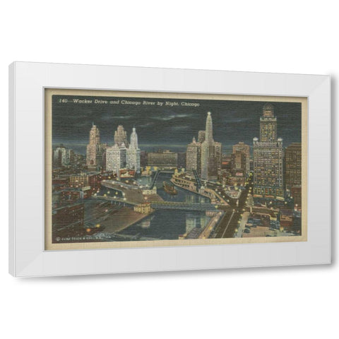 Chicago- Chicago River by Night White Modern Wood Framed Art Print by Unknown