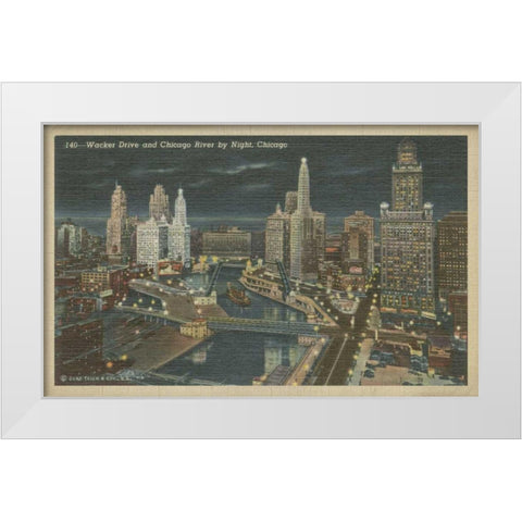 Chicago- Chicago River by Night White Modern Wood Framed Art Print by Unknown
