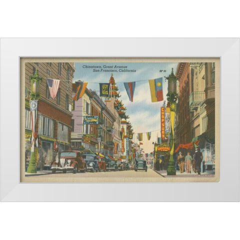 San Francisco- Chinatown White Modern Wood Framed Art Print by Unknown