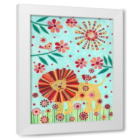 Lion and Birds White Modern Wood Framed Art Print by Conway, Kim