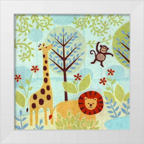 Jungle Buddies White Modern Wood Framed Art Print by Conway, Kim