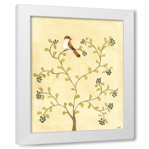 Berry Bird I White Modern Wood Framed Art Print by Roper, Virginia A.