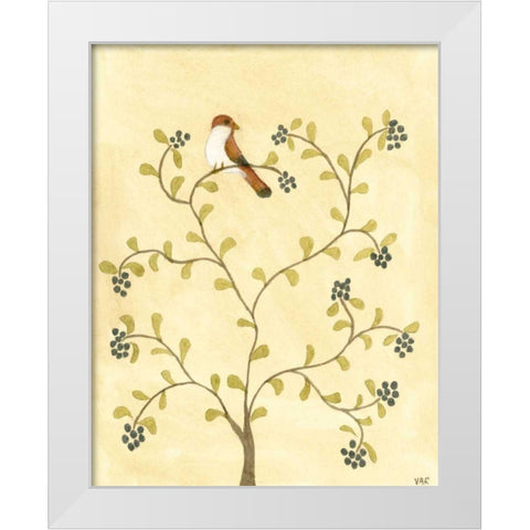 Berry Bird I White Modern Wood Framed Art Print by Roper, Virginia A.