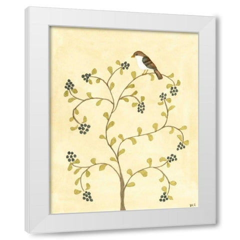 Berry Bird II White Modern Wood Framed Art Print by Roper, Virginia A.