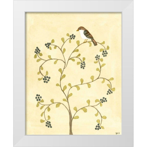 Berry Bird II White Modern Wood Framed Art Print by Roper, Virginia A.