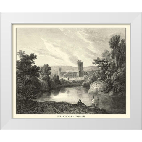 Gilknocky Tower White Modern Wood Framed Art Print by J. Greig