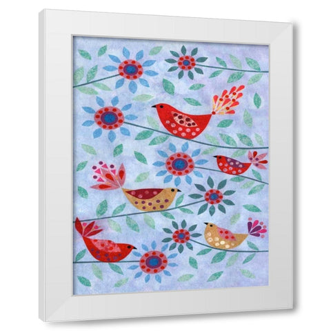Five Birds White Modern Wood Framed Art Print by Conway, Kim