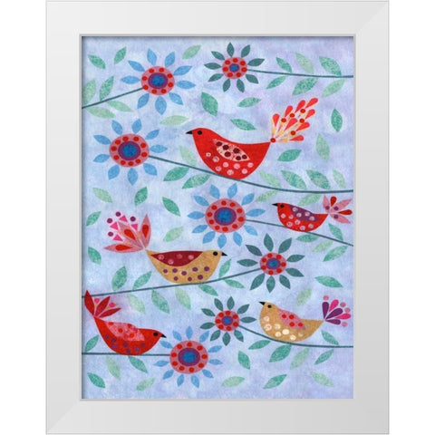 Five Birds White Modern Wood Framed Art Print by Conway, Kim