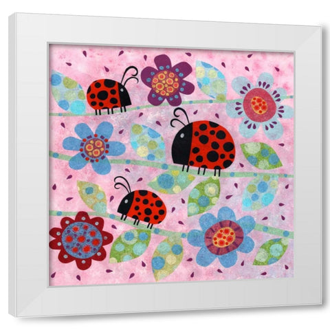 Lady Bugs White Modern Wood Framed Art Print by Conway, Kim
