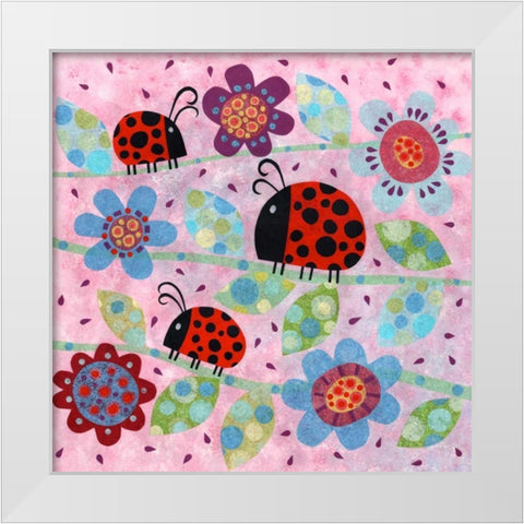Lady Bugs White Modern Wood Framed Art Print by Conway, Kim
