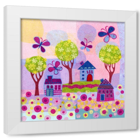 Springtime Houses White Modern Wood Framed Art Print by Conway, Kim
