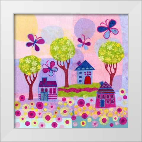 Springtime Houses White Modern Wood Framed Art Print by Conway, Kim