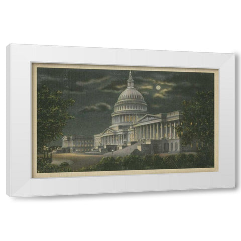 Capitol Building at Night White Modern Wood Framed Art Print by Unknown