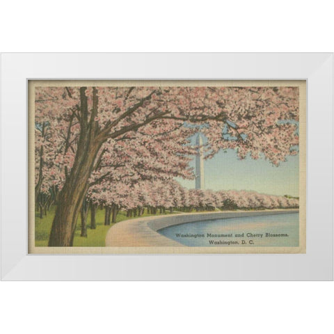Wash. Monument and Cherry Blossoms White Modern Wood Framed Art Print by Unknown