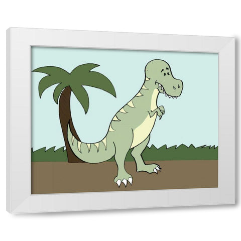 Prehistoric Playtime I White Modern Wood Framed Art Print by Ilosky, Pam