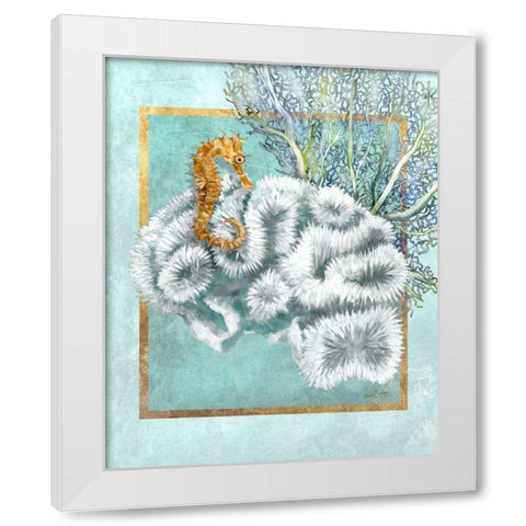 Coral and Seahorse White Modern Wood Framed Art Print by Schory, Lori