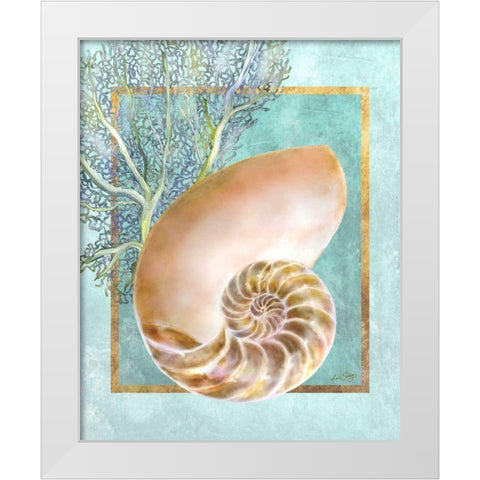 Nautilus Shell and Coral White Modern Wood Framed Art Print by Schory, Lori